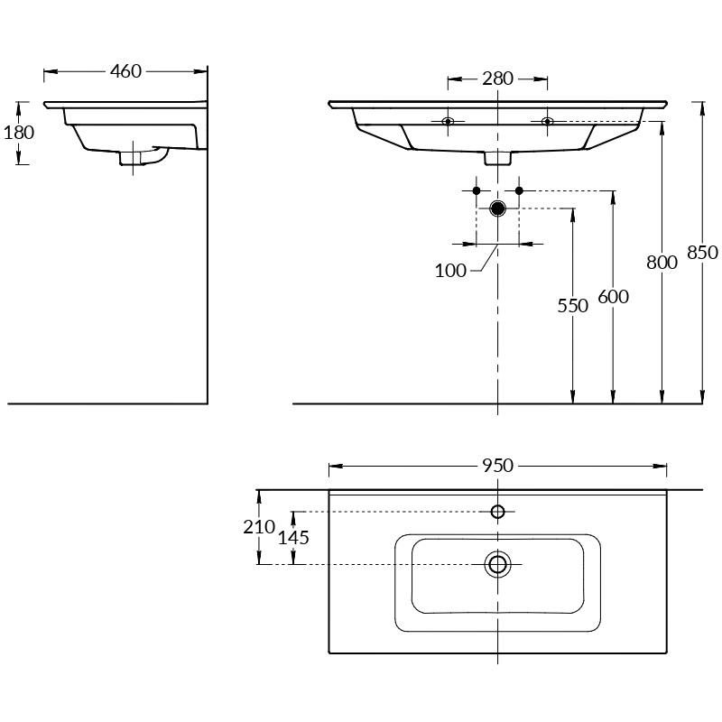 Раковина подвесная Kerama Marazzi Piano PI.wb.95 95 см