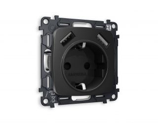 Комплект механизма электрической розетки Ambrella Volt OMEGA Черный матовый 2USB A+A 18W (быстрая зарядка) с/з (OP8090, VM155) MO809010