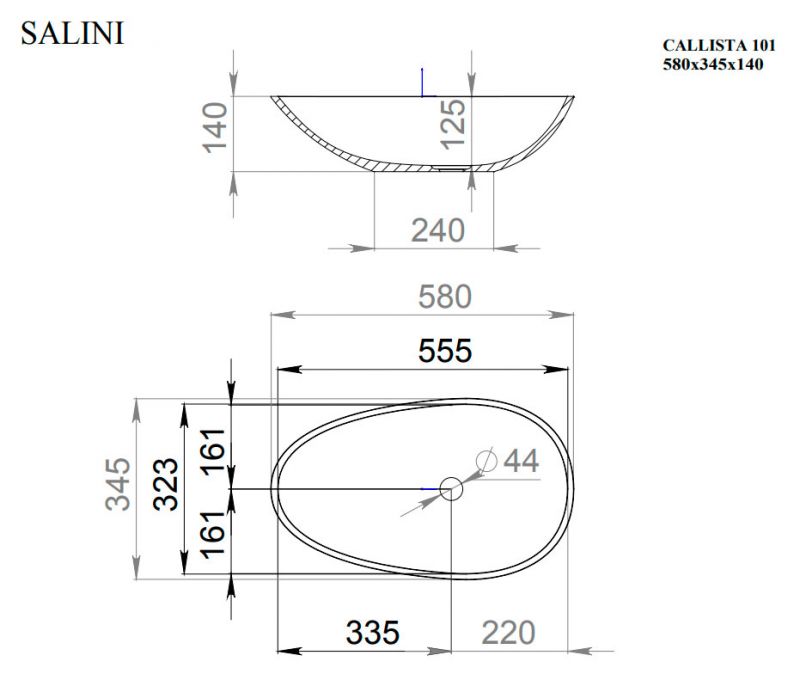 Раковина-чаша Salini PAOLA S-Sense 1101101GRF 58x35 RAL глянец