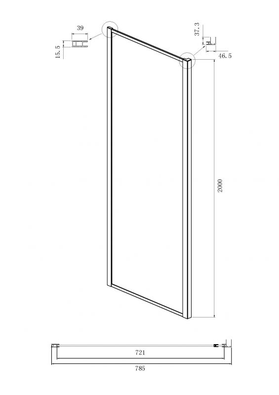 Боковая стенка Ambassador Forsa 80AB 80x200 см, профиль черный, стекло прозрачное фото 3