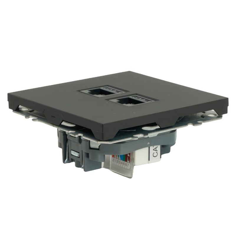 Розетка компьютерная Stekker Эмили двухместная RJ-45 (механизм) RST00-5111-05, черный уголь, soft touch  49848 фото 4