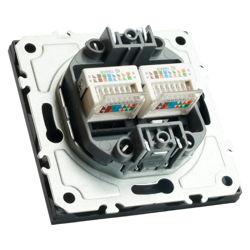 Розетка компьютерная Stekker Эмили двухместная RJ-45 (механизм) RST00-5111-05, черный уголь, soft touch  49848 фото 6