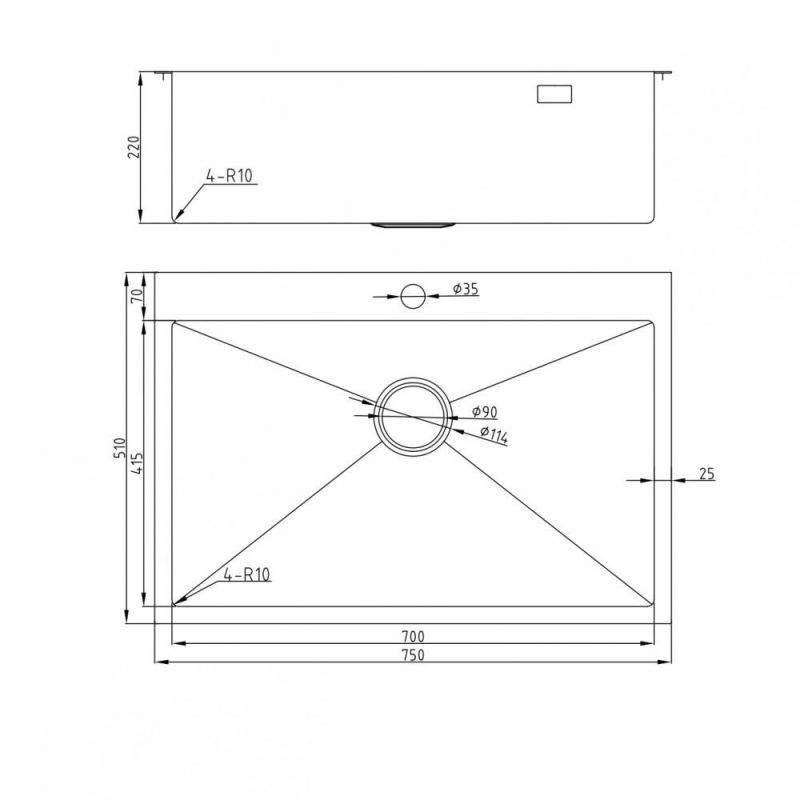 Кухонная мойка Milacio Denia 750 Steel MC.77508, золото, 75 см