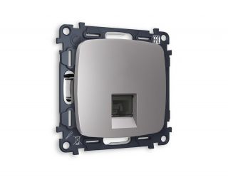 Комплект механизма компьютерной розетки Ambrella Volt OMEGA Сталь матовый RJ-45(8P8C) CAT6 с шторкой (OP5120, VM188) MO512010