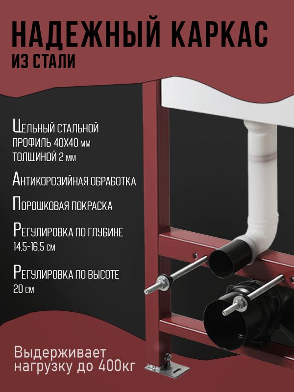 Инсталляция для подвесного унитаза Agger ACC500+APB0188 с белой клавишей фото 5