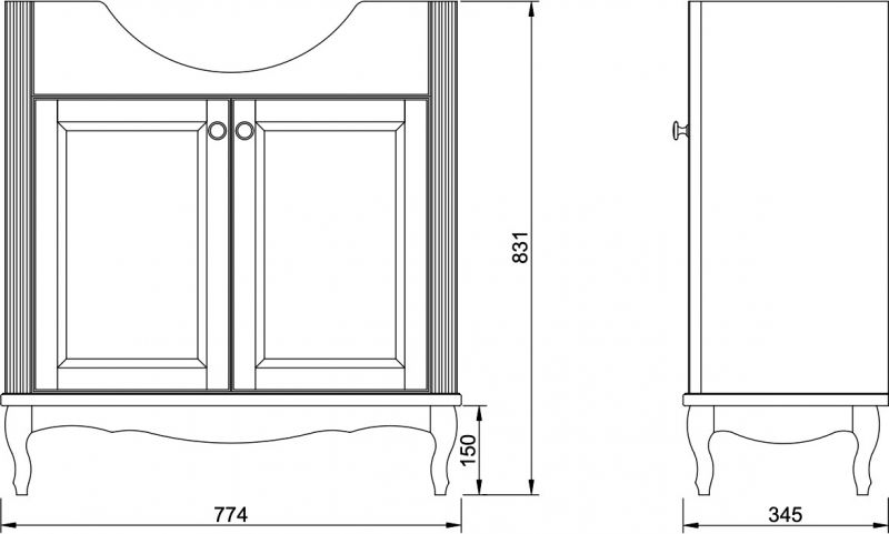 Тумба напольная ValenHouse Эллина-80/2 BD-2137584 белый ясень/бронза