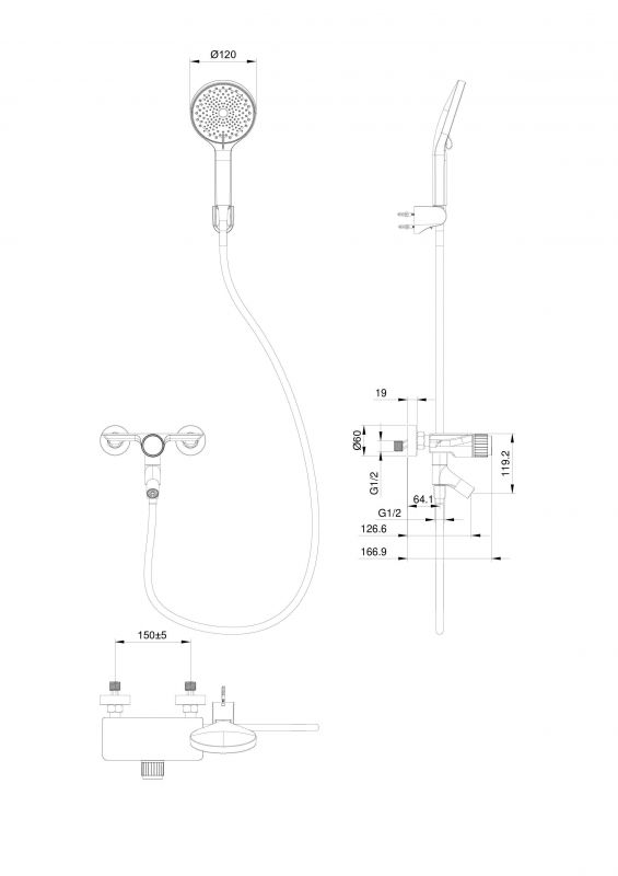 Смеситель для ванны WONZON & WOGHAND WW-FE05L221-MB с душевым гарнитуром, Черный фото 2