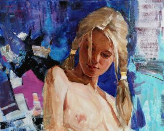 Картина "Девушка на синем фоне" Петр Тютрин