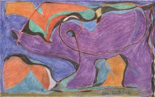 Картина "Фиолетовый слоник и птица" Лика Волчек