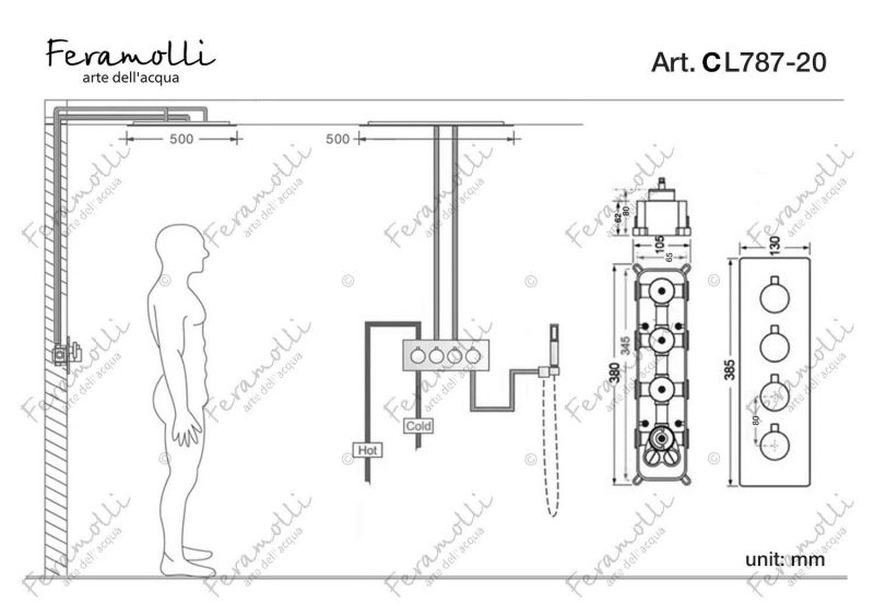Душевой комплект с термостатом Feramolli Termostato CL787-20 (500мм.), хром фото 2