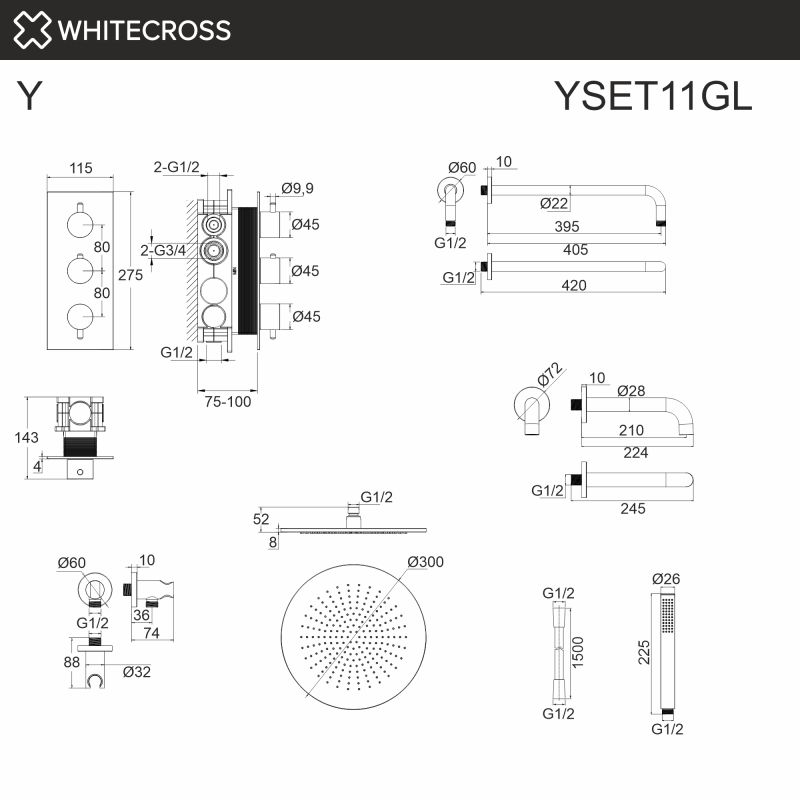 Термостатическая система для ванны скрытого монтажа WHITECROSS Y YSET11GL, золото фото 3