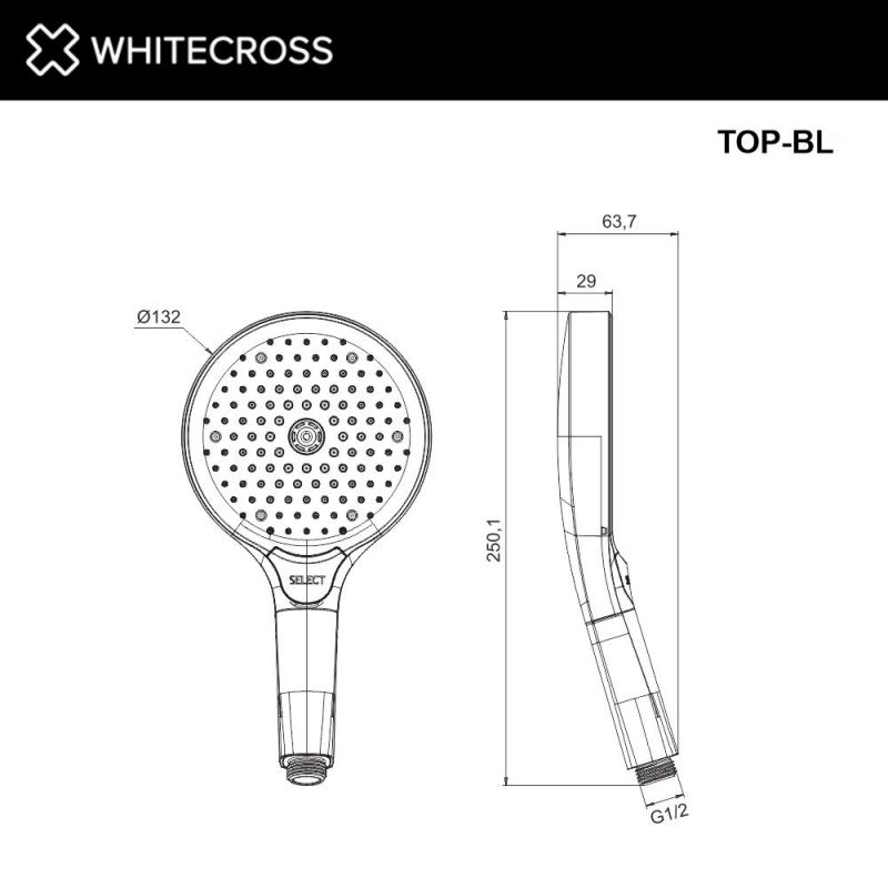 Душевая лейка WHITECROSS TOP-BL, черная матовая