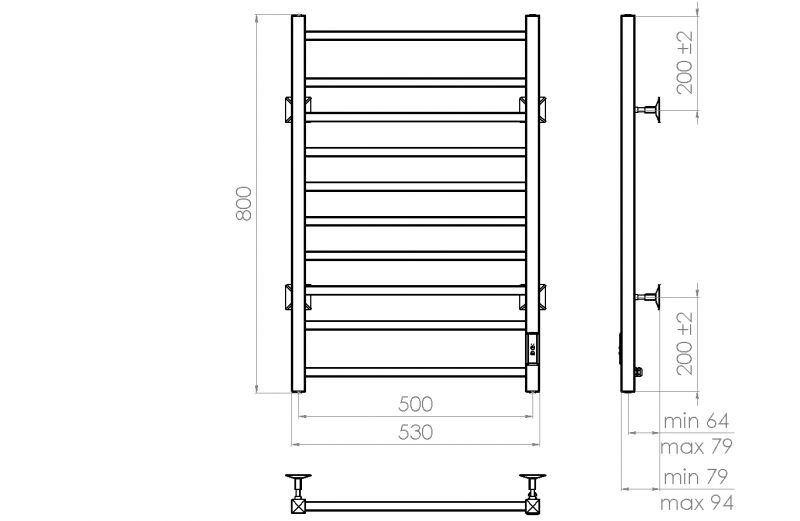 Полотенцесушитель электрический Vincea VTD-1LBE 53x80 черный