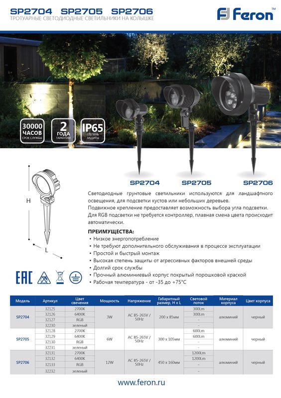 Светодиодный светильник тротуарный (грунтовый) Feron SP2704 32230