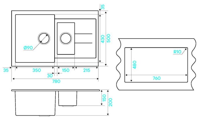 Кухонная мойка KuchenStern PLAT 60-2 207AN20 Антрацит AN фото 3
