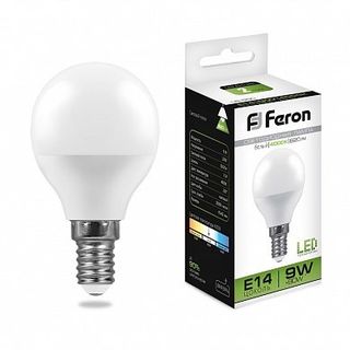 Лампа светодиодная Feron 9W 230V E14 4000K G45, LB-550 25802