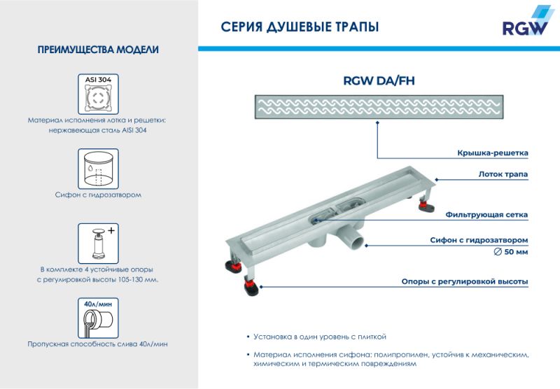 Лоток для душа RGW DA/FH 07210780-01 80 см