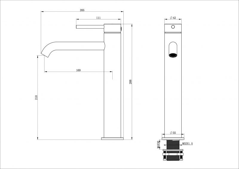 Смеситель для раковины высокий WONZON & WOGHAND WW-88239017-MB Черный фото 2