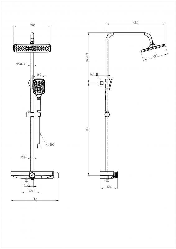 Душевая стойка с термостатом WONZON & WOGHAND WW-B3098-A-MB Черный фото 2