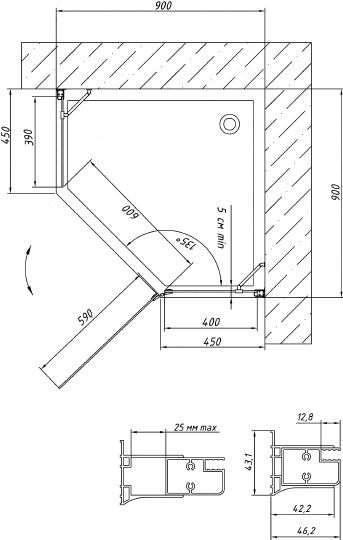 Душевой уголок Vegas Glass AFA-Pen 90 08 10 R