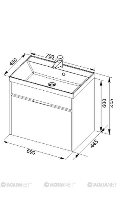 Тумба с раковиной Aquanet Латина 70 белый (1 ящик) 00212834
