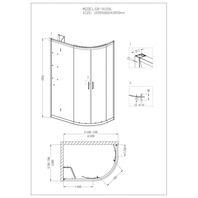 Душевой уголок Grossman classic 120/185/80 GR-9120L фото 3