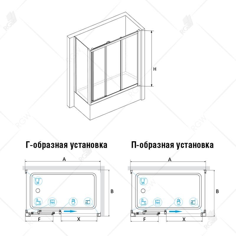 Ограждение на ванну RGW Screens SC-81 (SC-41 + Z-052) (Прозрачное, 1600x800)