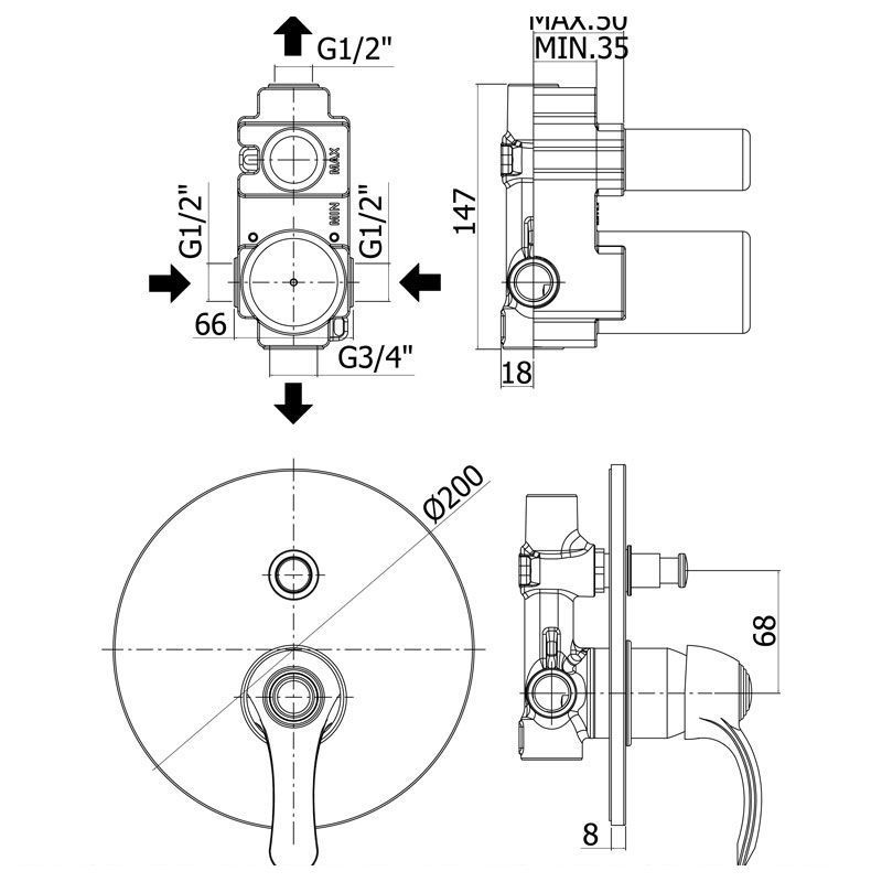 Смеситель для душа Paffoni Flavia FA015CR с внутренней частью