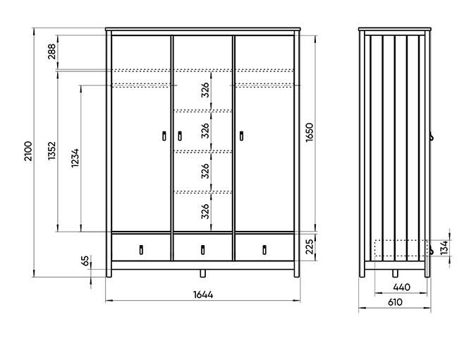 Шкаф Ellipsefurniture Wood 3-х створчатый (белый) WW010601020101