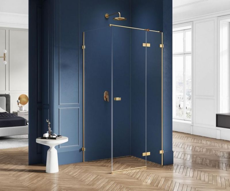 Душевой уголок New Trendy AVEXA GOLD BRUSHED 120x90 EXK-1769, профиль золотой, стекло прозрачное фото 2