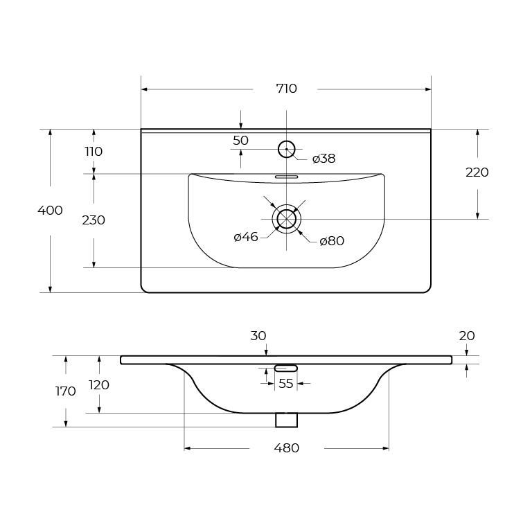 Раковина мебельная BelBagno BB-8099-3-70, 71 см