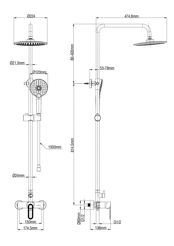 Душевая стойка WONZON & WOGHAND WW-B2166-A-MB Черный фото 2