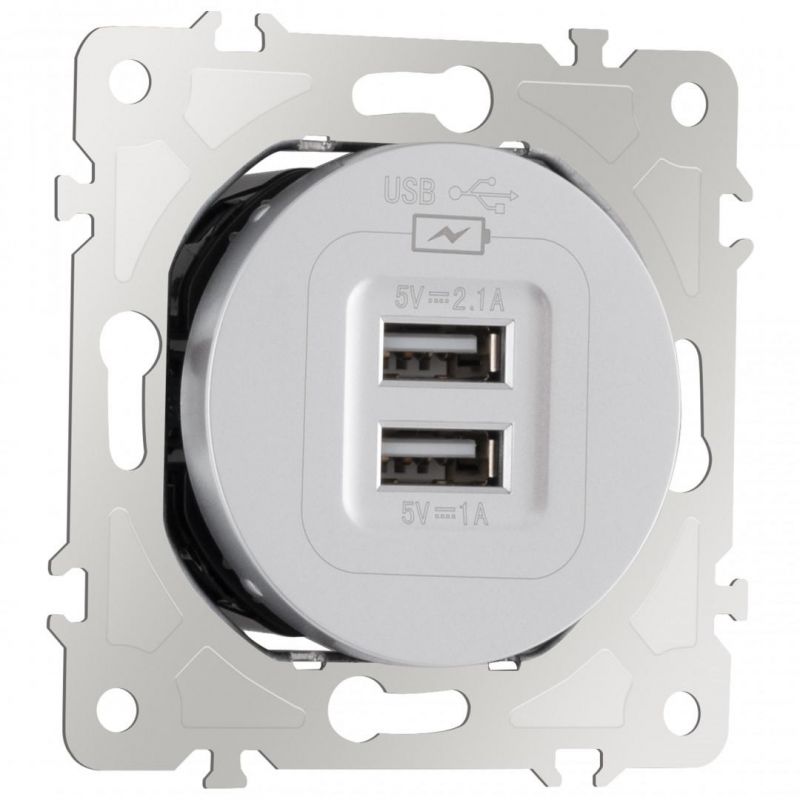 Розетка USB 2.1А+1А 202.46-1.silver Arte Milano фото 2