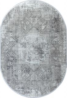 Турецкий ковер из эвкалиптового шёлка и акрила Carpet «VERSAİLLES PALACE» MT040-CRE-C-DGRAY(Oval) 200 x 290 см