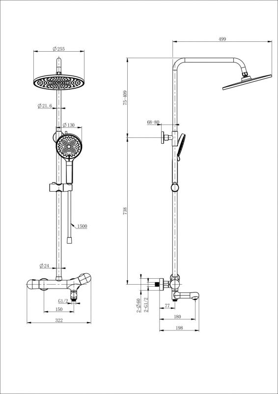 Душевая стойка с термостатом WONZON & WOGHAND WW-B3057-A-CR Хром фото 2