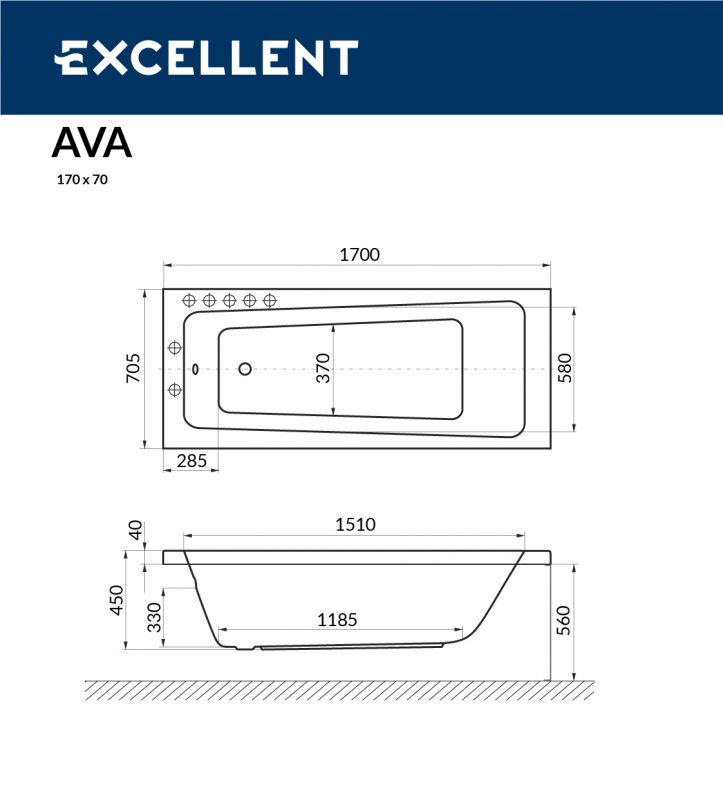 Акриловая ванна Excellent Ava WAEX.AVA17WH 170x70