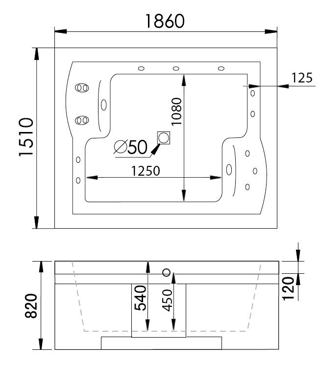 Акриловая ванна Gemy G9052 II O L 186x151