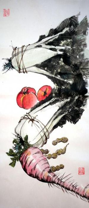 Картина "Натюрморт с капустой и томатами" Николай Мишуков