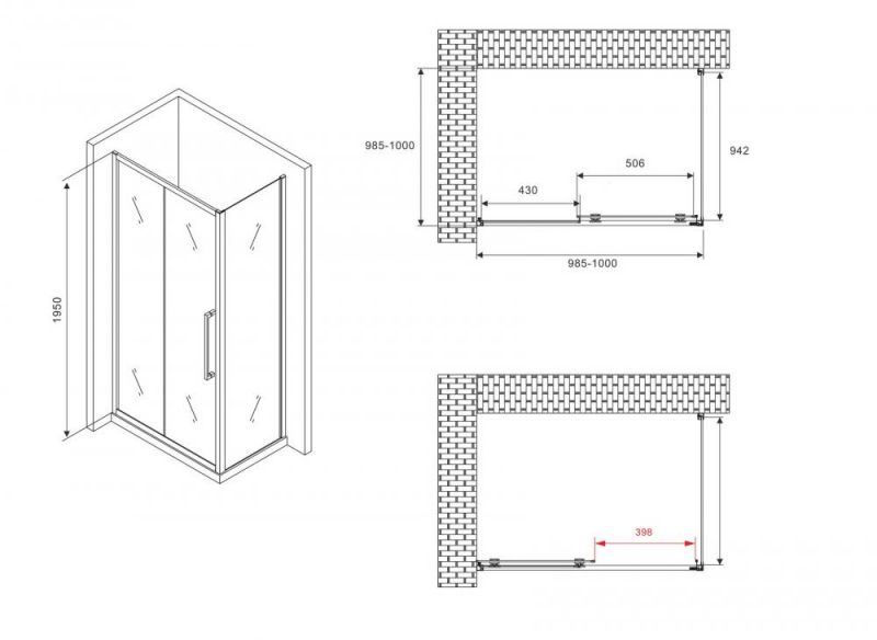 Душевой уголок ABBER Schwarzer Diamant AG30100BMH-S100BM, 100x100 см, профиль черный, стекло матовое фото 5