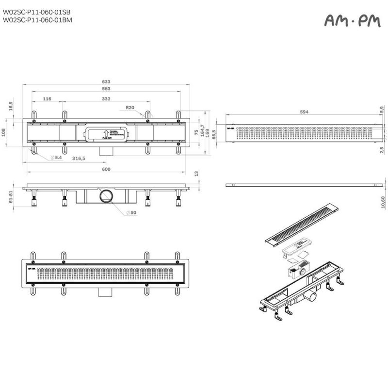 Душевой лоток AM.PM PrimeFlow W02SC-P11-060-01BM черный