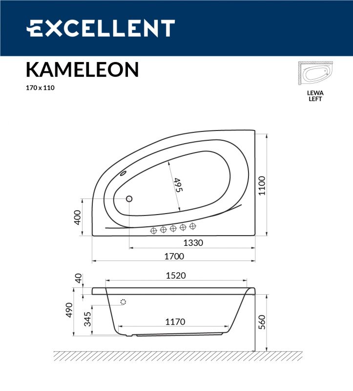 Акриловая ванна Excellent Kameleon WAEX.KML17WH 170x110 L фото 3