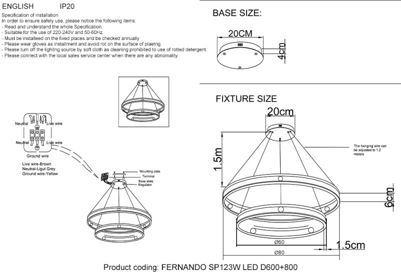 Люстра Crystal Lux FERNANDO FERNANDO SP123W LED D600+800 COFFEE/BLACK