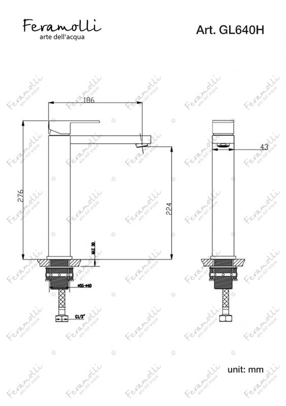 Смеситель для отдельностоящей раковины Feramolli Cubo GL640H, золото