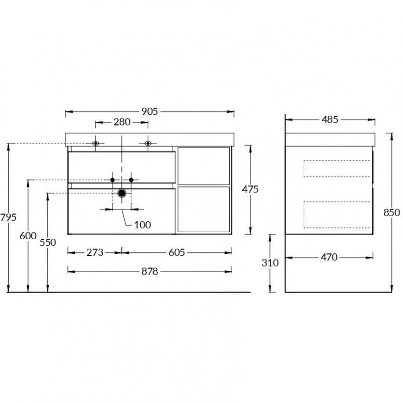 Тумба подвесная Kerama Marazzi Cubo 90 CU.90lh\WHT 87,6х47,5 см, белая глянцевая-древесная, L фото 2