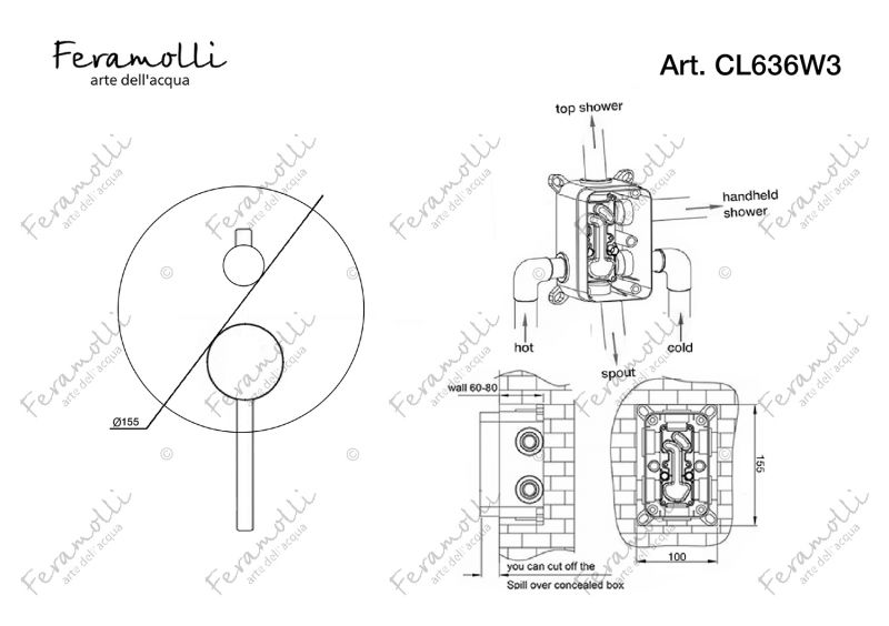 Смеситель однорычажный скрытого монтажа на 3 потока Feramolli Ele CL636W3, хром