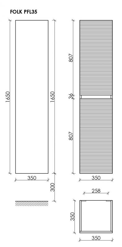 Пенал подвесной SANCOS Folk PFL35ES, 35х165 см, Ergraut soft