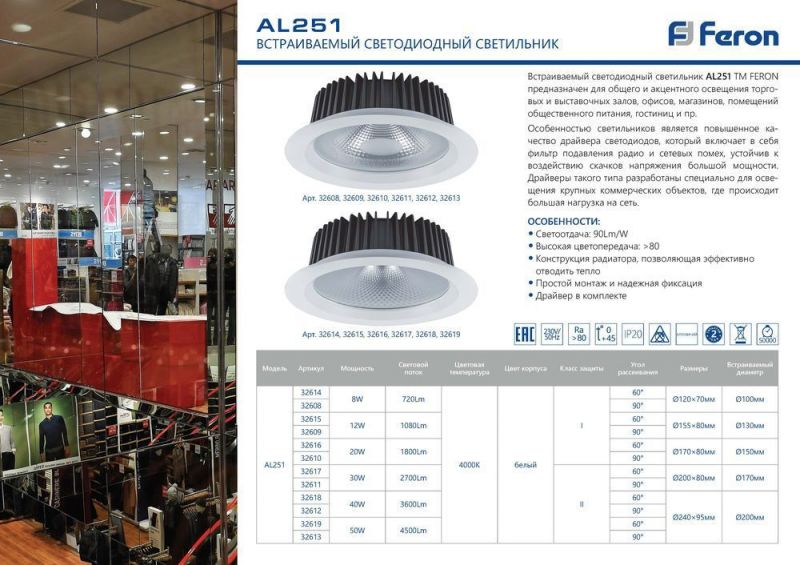 Встраиваемый светильник Feron AL251 20W 32610