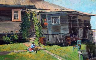 Картина "Девочка и дом" Аркадий Поляков
