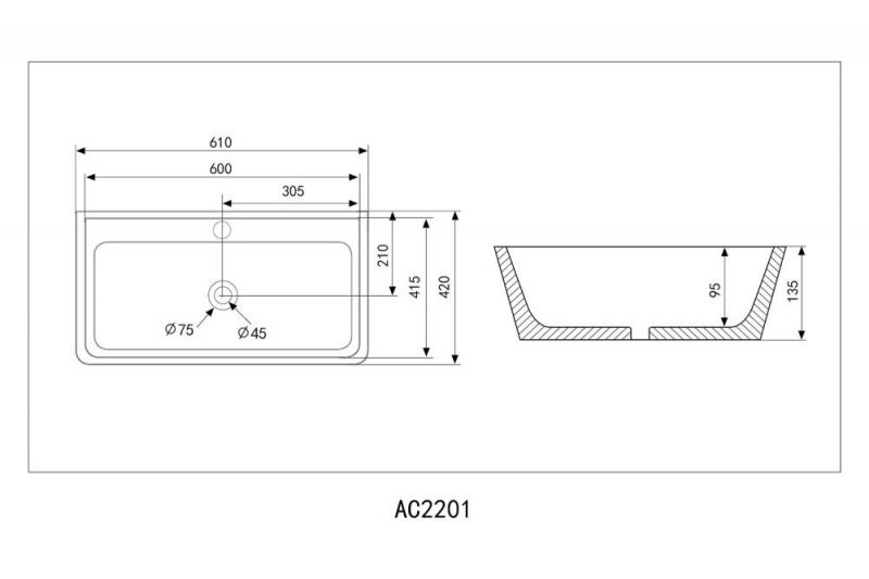 Раковина накладная Abber Rechteck AC2201, 61 см