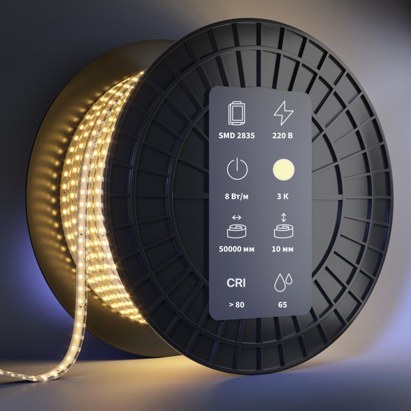 Светодиодная лента Maytoni 220 V IP65 LED 3000К(теплый) 8W 201199 фото 3